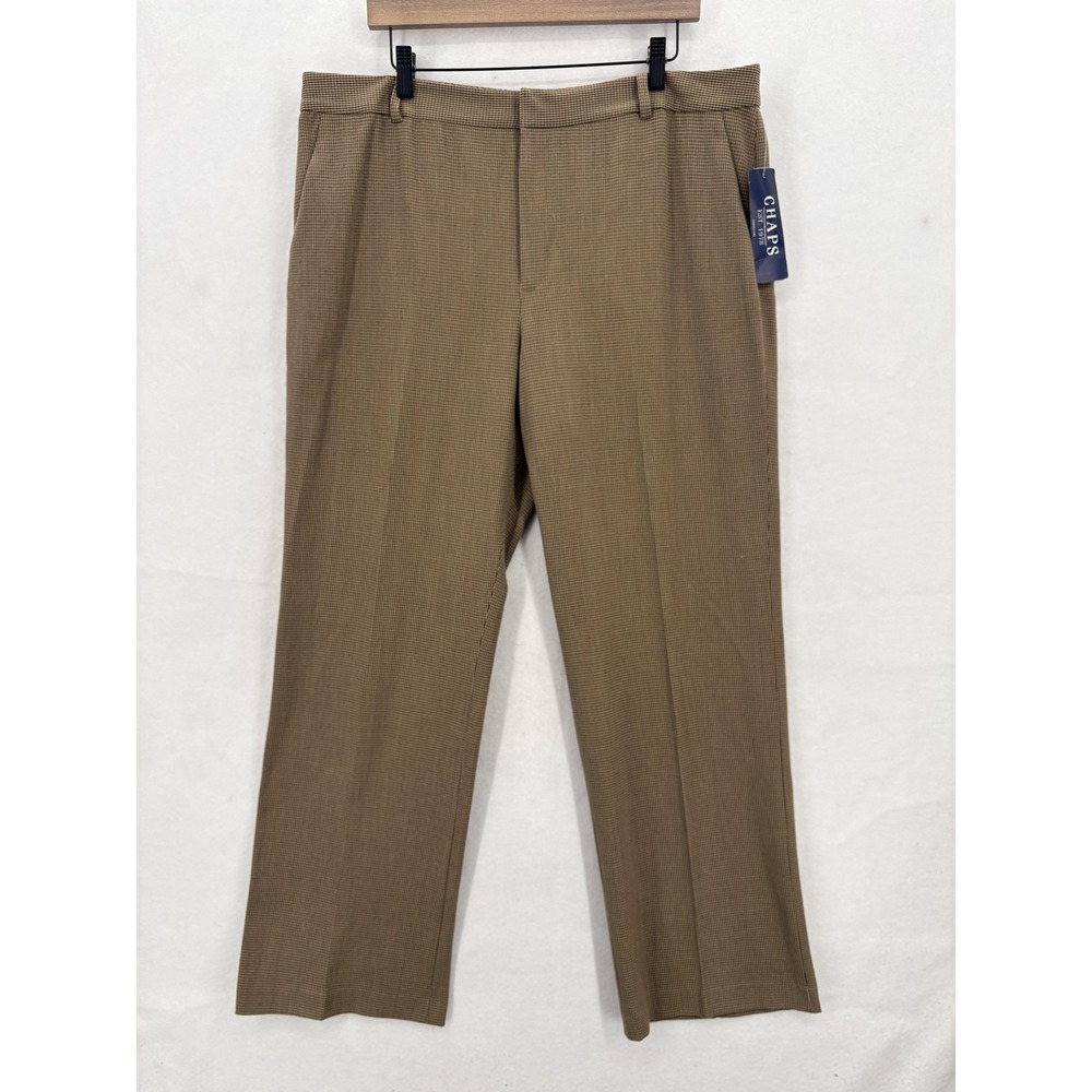 Chaps Pants Womens 16 Tan Beige Classic Stretch Dress Plaid Work Trouser Vintage